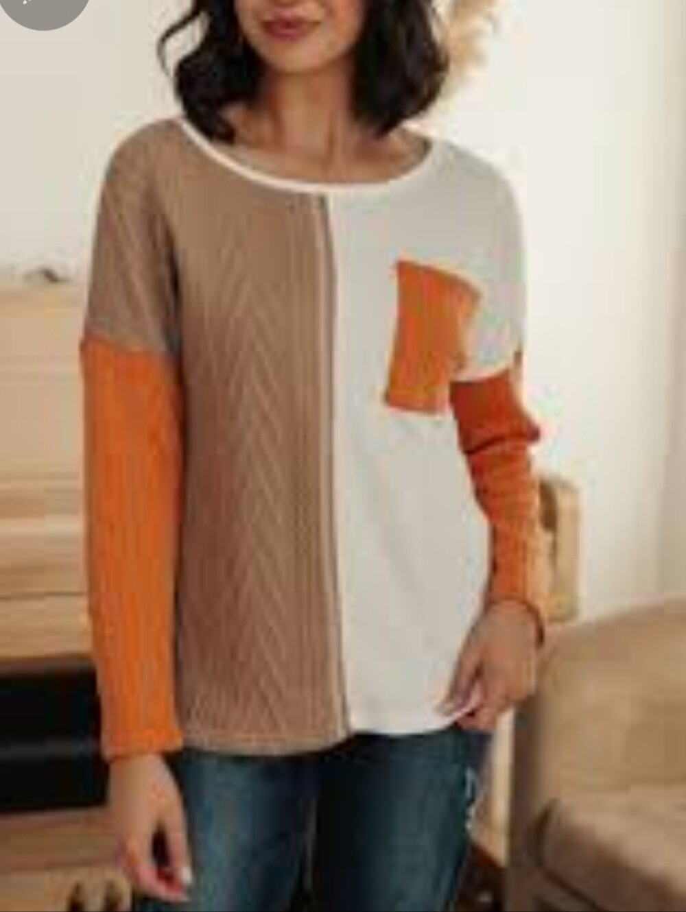 BiBi Colorblock Knit Top in Cream, Tan & Orange Sz XL